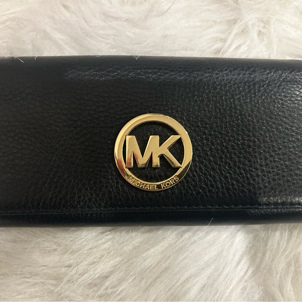 Michael Kors Black Leather Wallet with Gold Logo